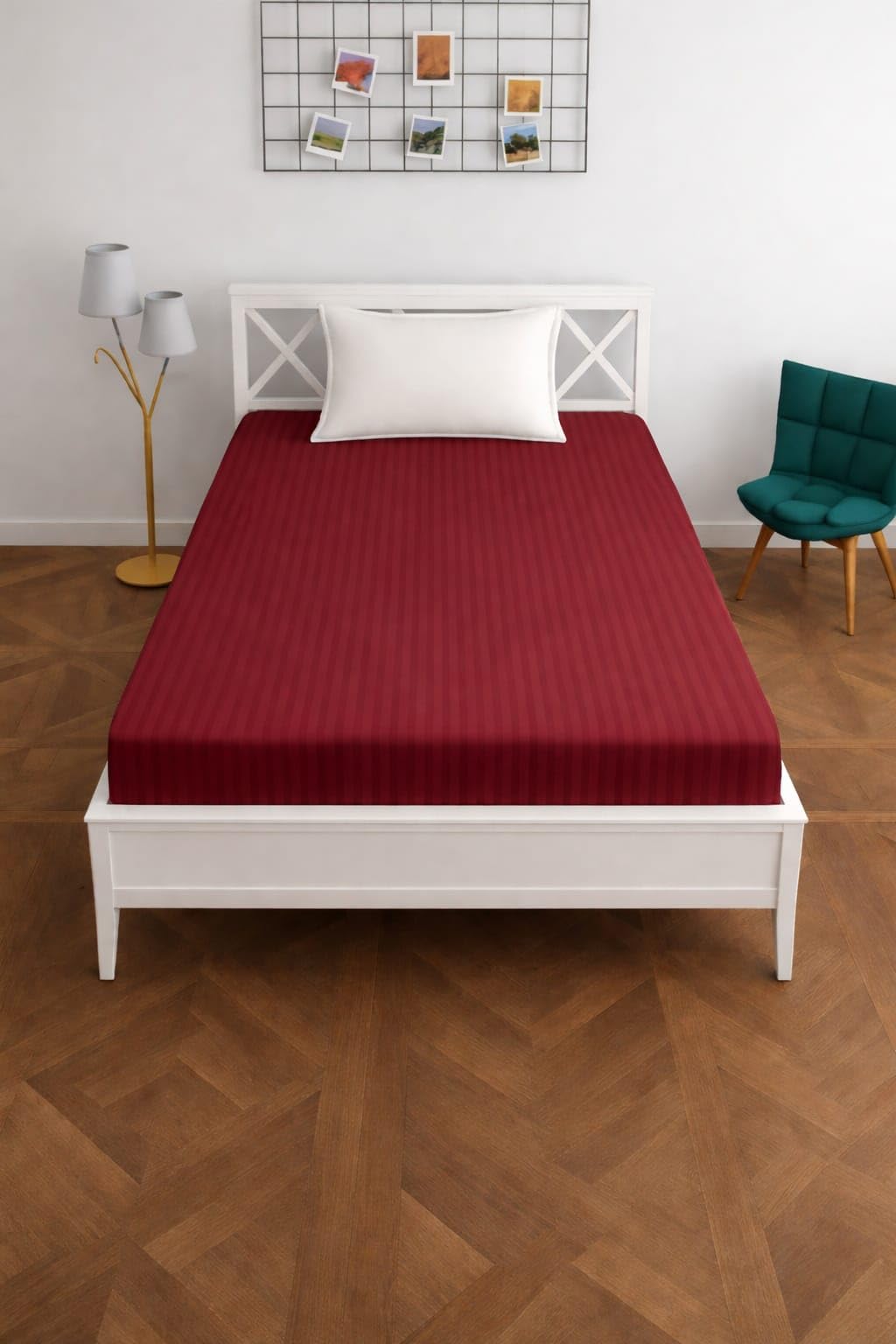 Elite Home Single Bed Mattress Cover with Zipper, Poly Cotton Striped Mattress Protector | Washable & Dustproof Bed Cover, Non-Waterproof Cover | 4x6 Ft Size, 48x72x6 Inch, Maroon, Pack of 1-image-43
