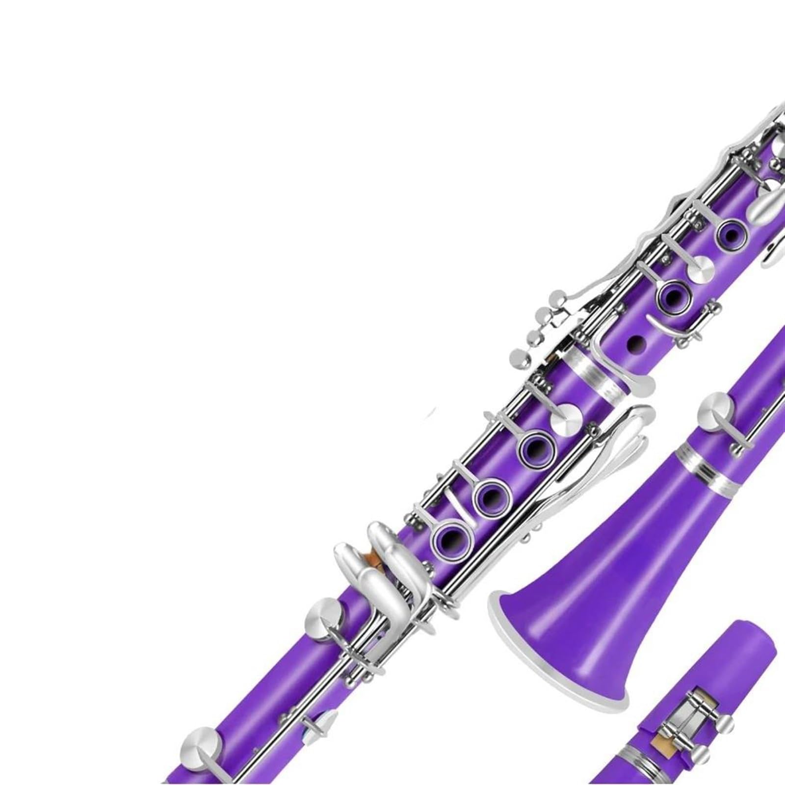 Klarnet Dla Początkujących Klarnet Bb Dla Początkujących Studentów B-dur 17 Klawiszy Klarnet Z Futerałem Stojak Pasek 2 Baryłki 8 Poduszek(Purple)