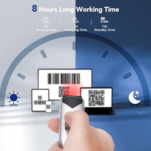 Miniatura 5 de Eyoyo Escáner de código de barras Bluetooth 2D y 1D, mini lector de código de barras inalámbrico portátil pero potente con conexión inalámbrica de