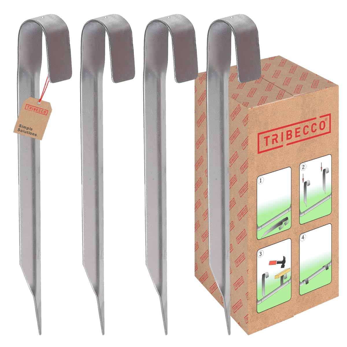 TRIBECCO 4 x Ground Spike Trampoline Anchor Weights, Ground Anchors for Trampolines, Tarpaulin or Tent, Made of Galvanised Iron