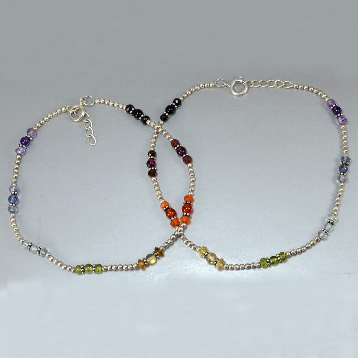 Silvesto India Multi Gemstone 925 Sterling Silver Anklet for Women & Girls