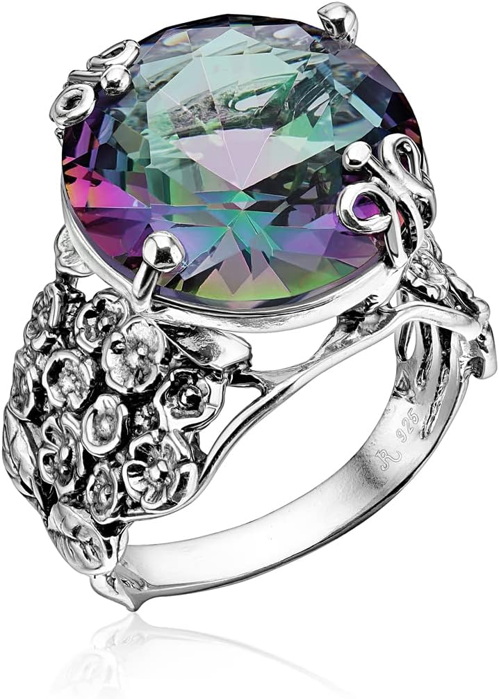 JEAN RACHEL JEWELRY 925 Sterling Silver Ring with Bold Round Cubic Zirconia - Floral & Butterfly Vintage Design - Hypoallergenic, Lead & Nickel Free - Artisan Handcrafted Statement Rings for Women