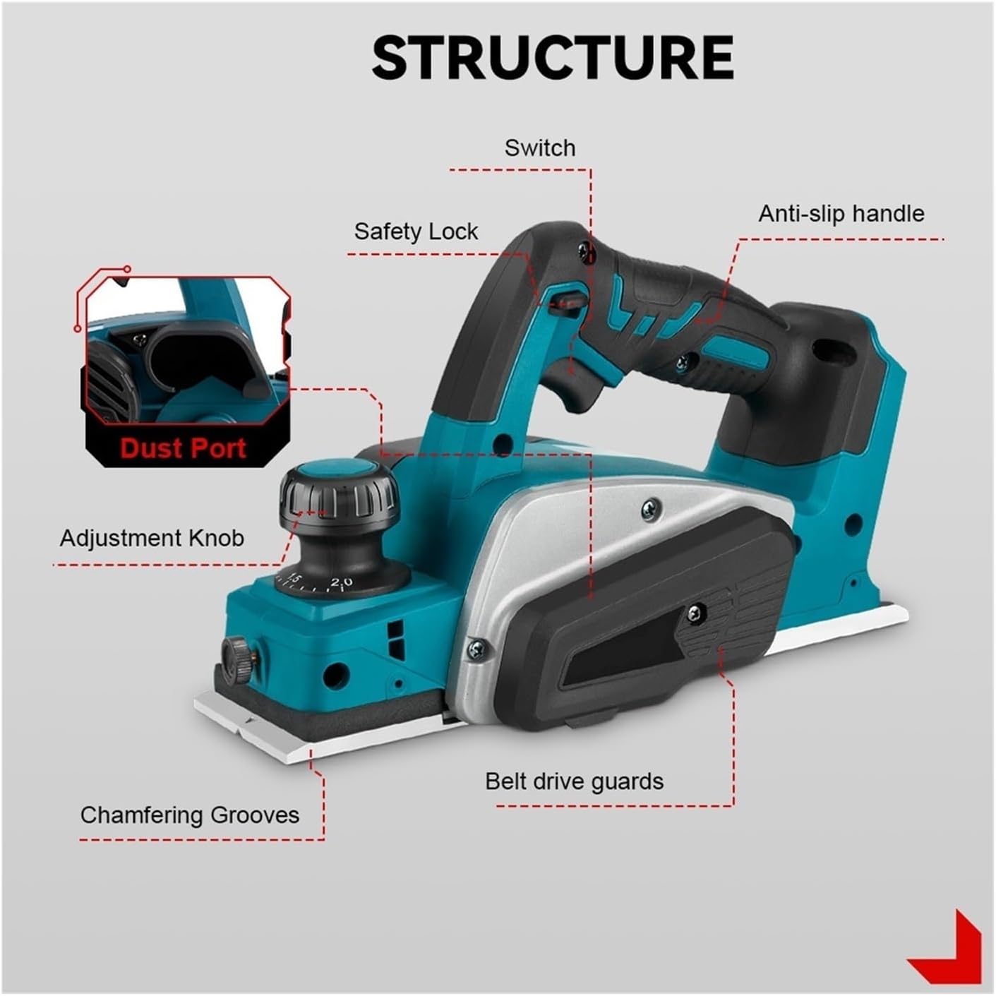 Handheld Electric Planer Cordless Wood Planing Mac Brushless Electric Planer 30000RPM Cordless Rechargeable Handheld Furniture Cutting Planer Tools for Batterying Pin