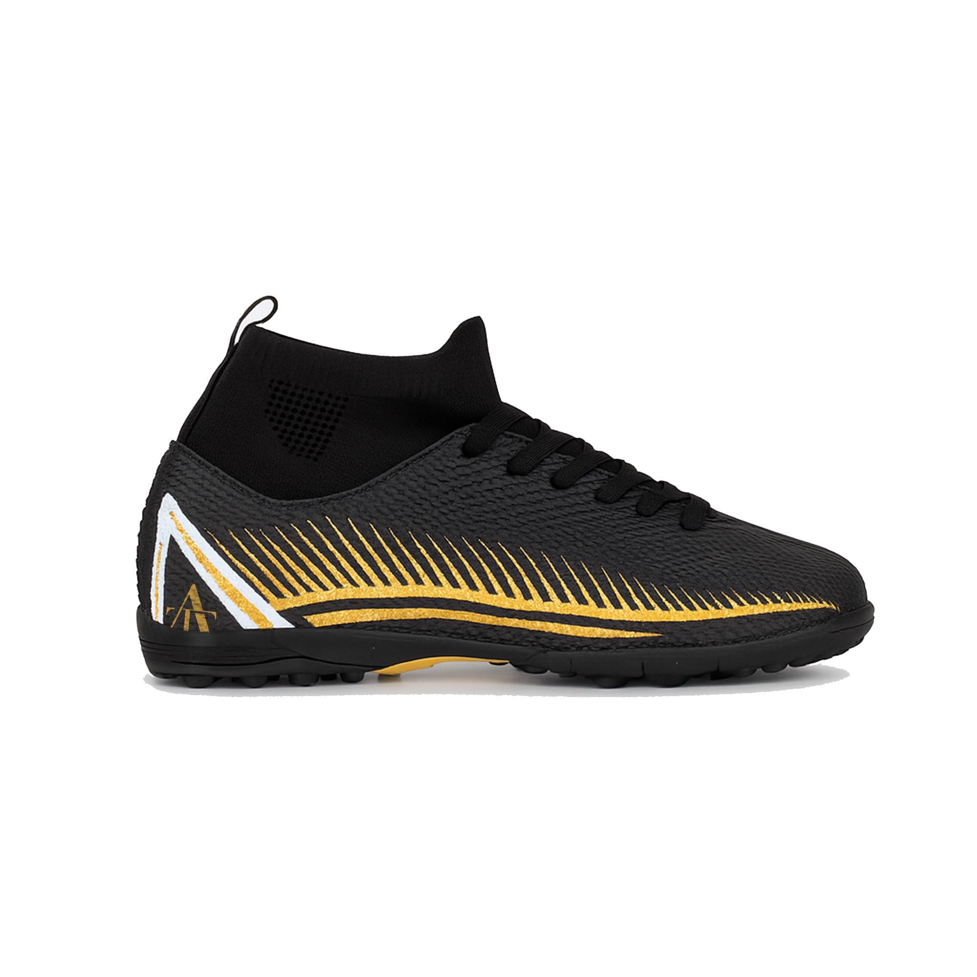 ALLKNIT Men's Soccer Shoes High-Tops Lace-Up Non-Slip Spikes Indoor Football Futsal TF Turf Cleats Black/Yellow 9 Black