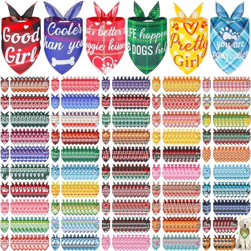 Buryeah 500 Pcs Plaid Dog Bandanas Bulk for Groomers Pet