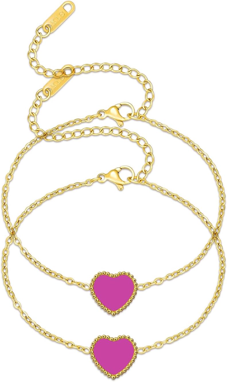 18K Gold Plated Five Heart Charm Bracelets for Women | Adjustable Love Bracelet Set Jewelry Gift-Hypoallergenic for Birthdays, Wellness & Daily Wear