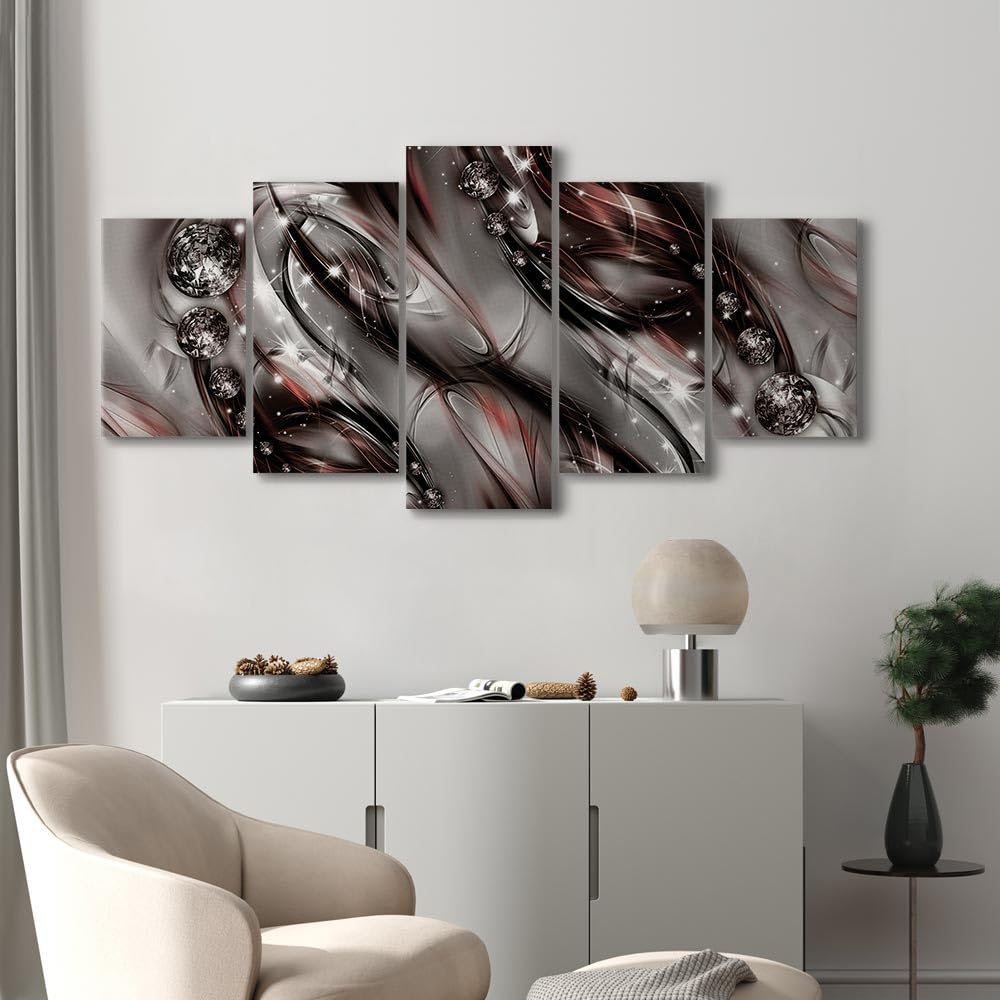 artgeist Canvas Prints Wall Art Abstract 80x40 in - 5pcs Home Decor Framed Stretched Picture Photo Painting Artwork for Living Room Abstraction Modern Wave Grey a-A-0171-b-p