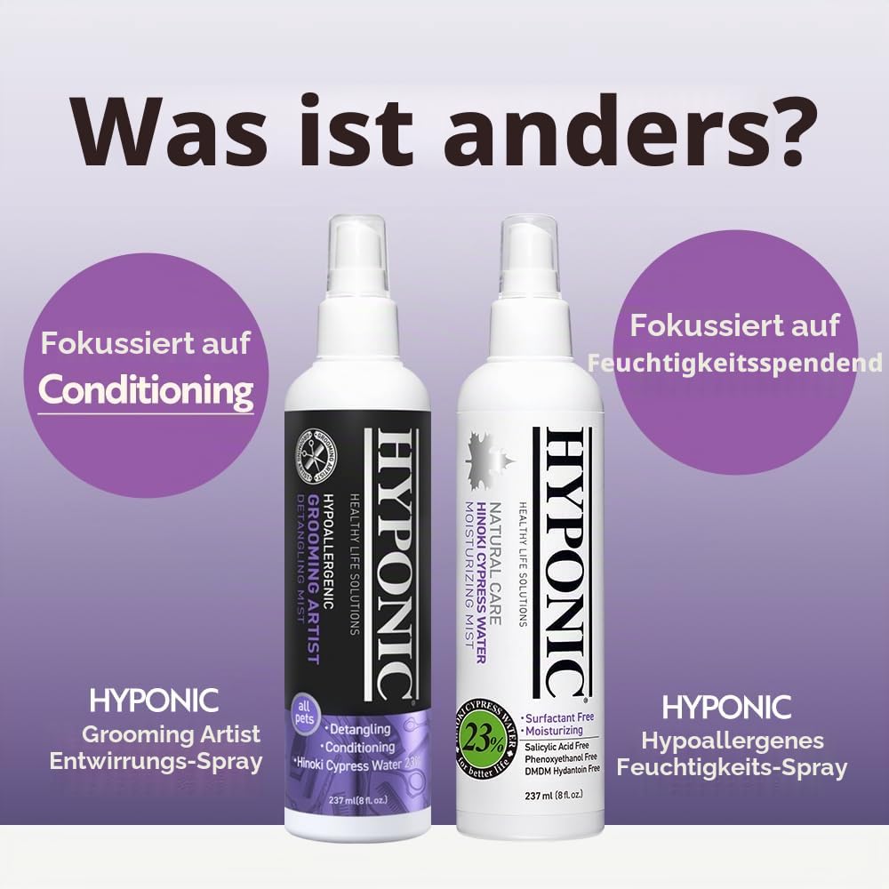 HYPONIC Grooming Artist Detangling Mist (237 ml) – Conditioning Mist für Haustiere, glänzendes, fließendes Fell, ordentlicher Effekt