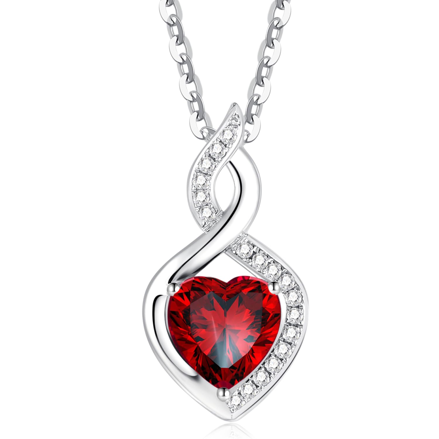 FANCIME 14K Solid White Gold Heart Birthstone Necklace with Diamond Pendent Birthday Gifts for Mom Women, Sterling Silver Chain 16" + 2" Extender - Image 10