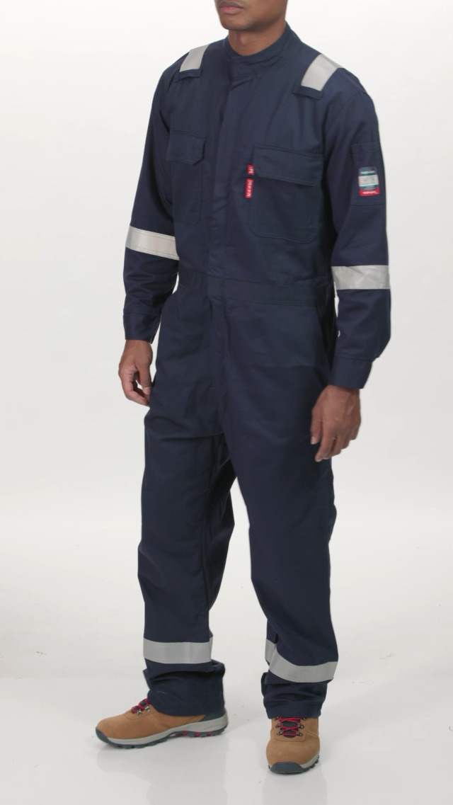 Image of Portwest FR94 Bizflame Fire Resistant Coverall with FR Reflective Tape ASTM NFPA, Navy, Large