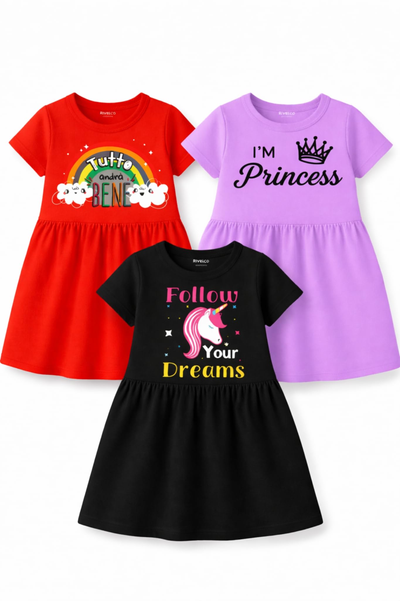 Kid Girls Regular Soft Cotton Hosiery Frocks Frill Plated Dresses Girls Summer Clothing for 0 Months to 5 Year Pack of 3-image-49