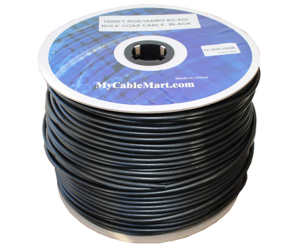 MyCableMart 1000ft RG6/18AWG 6G-SDI (4K) Bulk Coax HD Video Cable, 6Ghz, Black