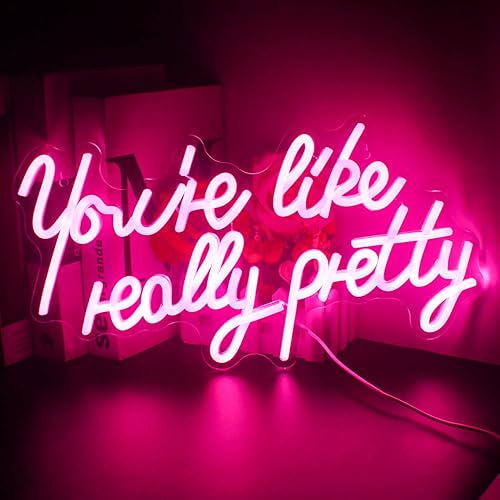 Lucunstar You're Like Really Pretty Neon Sign,Led Sign,Pink Led Neon Light for Wall Decor,Neon Signs for Wall Decor,Light Sign for Wedding,Dimmable Switch USB with Neon Sign for Bedroom,Home Decor - pink