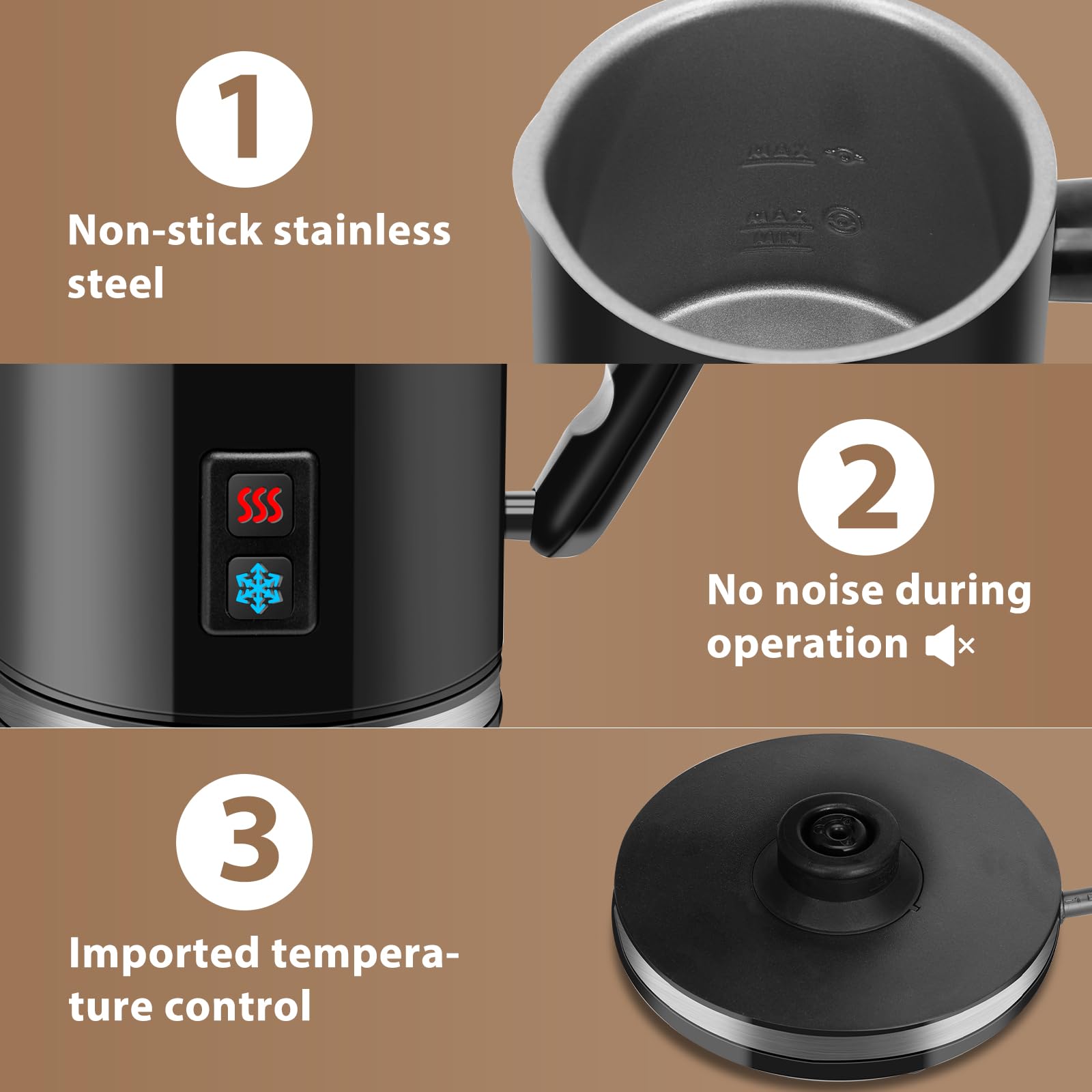 Aigostar Capu - Montalatte Elettrico 500W 240mL, Cappuccinatore Silenzioso 3 in 1 Montalatte Automatico per schiuma di latte caldo e freddo,Rivestimento Antiaderente, per Caffè, Latte, Cappuccino