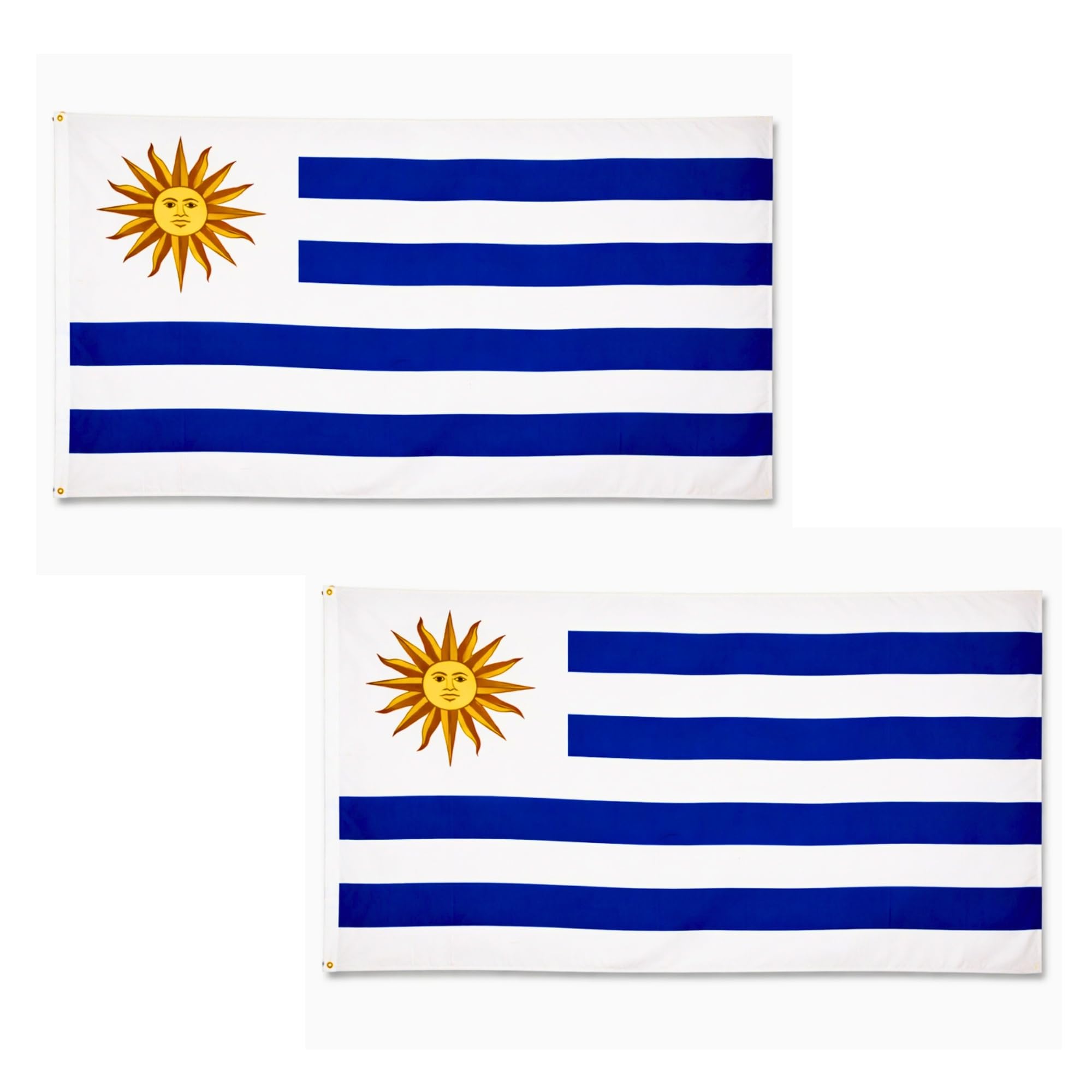 2 Pcs Uruguay Flag 5ft x 3ft with Brass Eyelets – Polyester Uruguayan Flag Banner for Football Matches, Fan Zones, Home & Garden Display