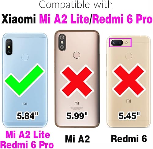 Miniatura 2 de Asuwish Compatible con Xiaomi Mi A2 LiteRedmi 6 Pro Wallet Case y protector de pantalla de vidrio templado Flip Monedero Accesorios Correa de muñeca
