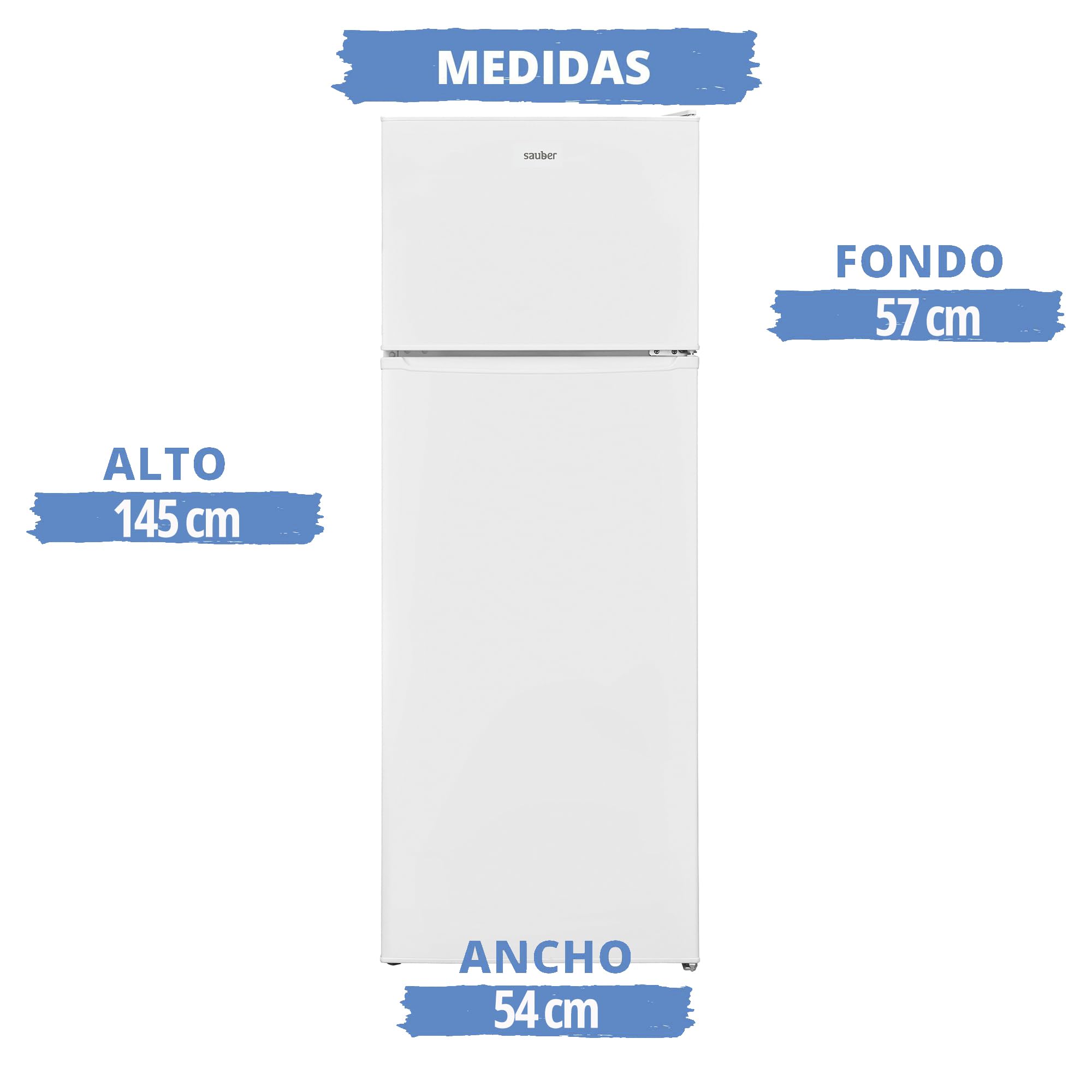 SAUBER - Frigorífico Dos Puertas SERIE 3-2P144-144 x 54 cm - LED - Puertas Reversibles -Capacidad 212 litros - LESS FROST COOLING SYSTEM - ENTREGA EN DOMICILIO Y RETIRADA DEL USADO INCLUIDO