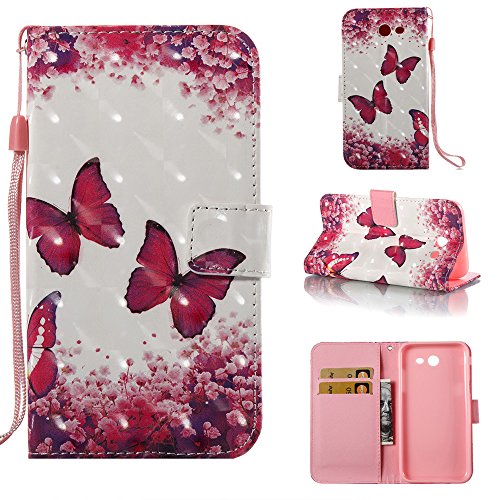 Galaxy J7 V Case Case Wallet/Samsung Galaxy J7 Prime Case/ J7 Sky Pro Case/J7 2017/J7 Perx/Galaxy Halo Case,Voanice Luxury PU Leather Card Slots Kickstand Flip Cover Protective&Stylus-Pink Butterfly
