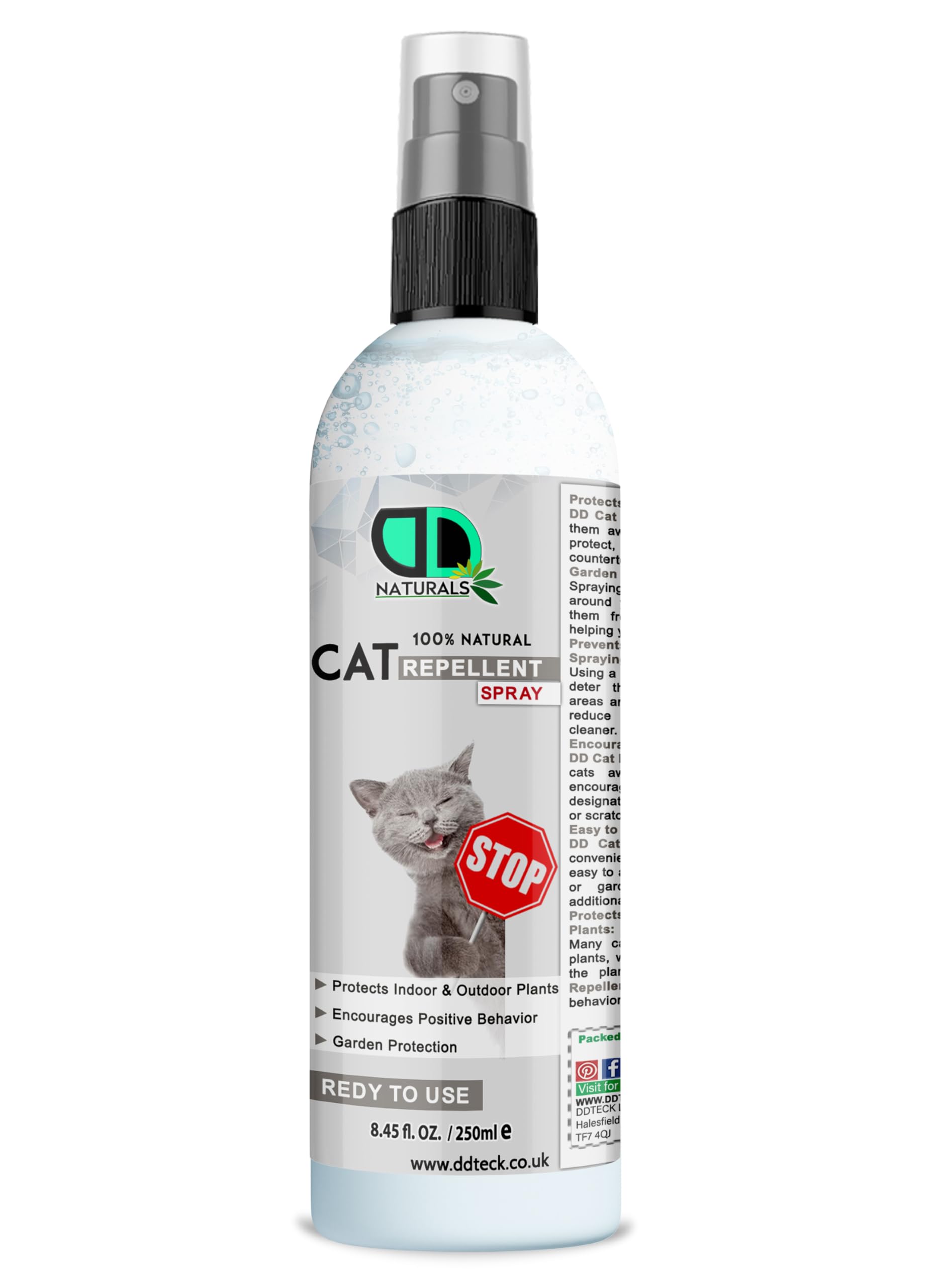 DD Teck 100% Natural Cat Repellent Spray – Natural & Non-Toxic for Cats and Animals,Safe & Effective Solution for Keeping Cats Away, Eco-Friendly Formula for Indoor & Outdoor Use (250ml Spray)