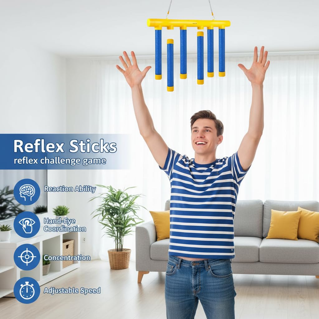 Reflex Drop Sticks Challenge, bâtons de chute, outil d'entraînement de réaction, bâtons de capture de vitesse réglables pour la coordination œil-main et le temps de réaction chez les adultes - 5