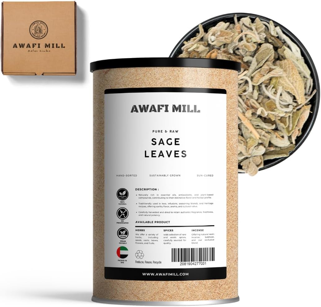 AWAFI MILL California White Sage Leaves (Salvia apiana) | Dried Aromatic Leaves for Incense, Bakhoor Burners & Simmer Pots | Camphoraceous, Herbal Aroma - 100 g | 3.5 Oz
