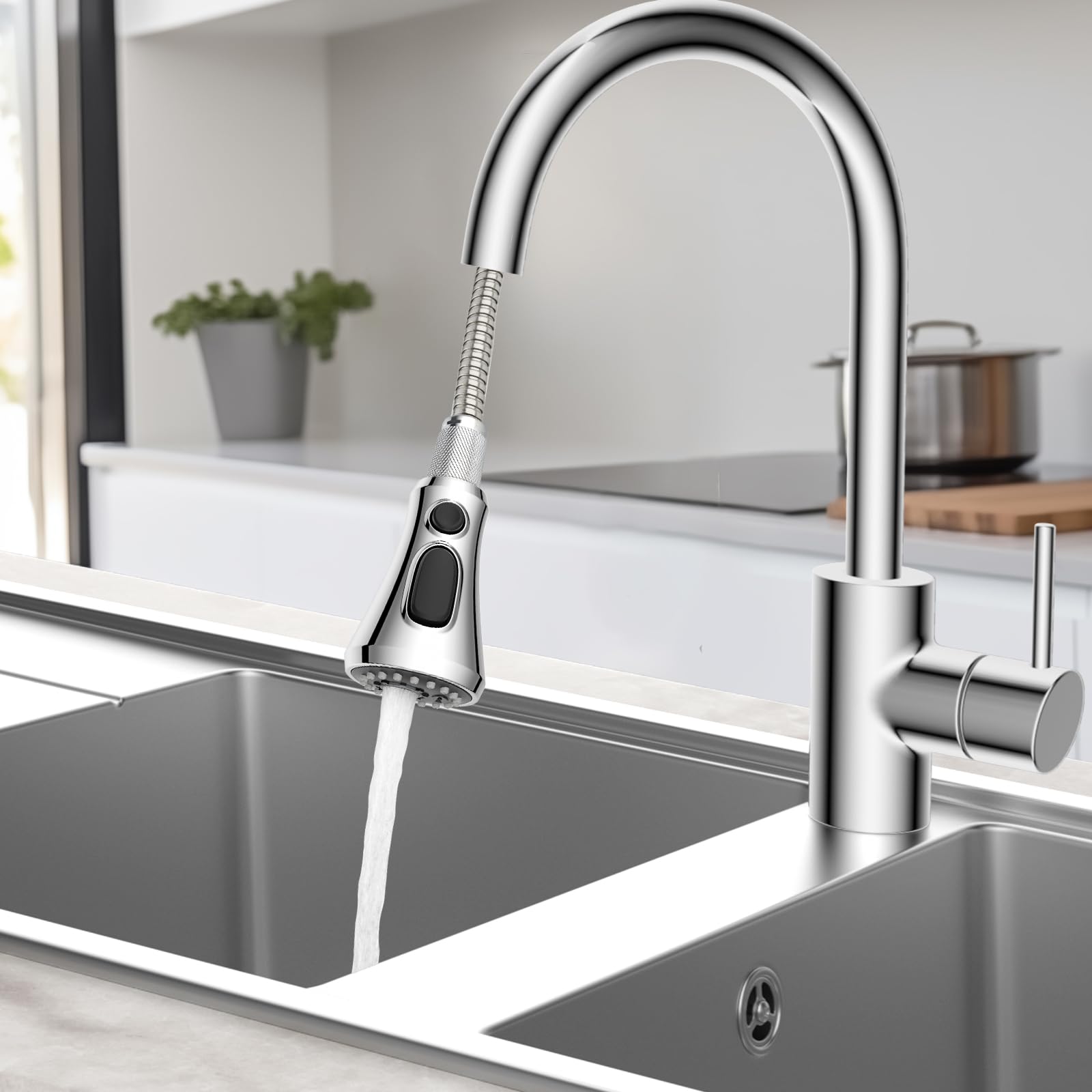 46092000 Tuyau de pulvérisation extractible pour robinets de cuisine Grohe - 140 cm - Tuyau de rechange pour robinet de cuisine Alira et Ladylux et Euro Plus - Finition chromée
