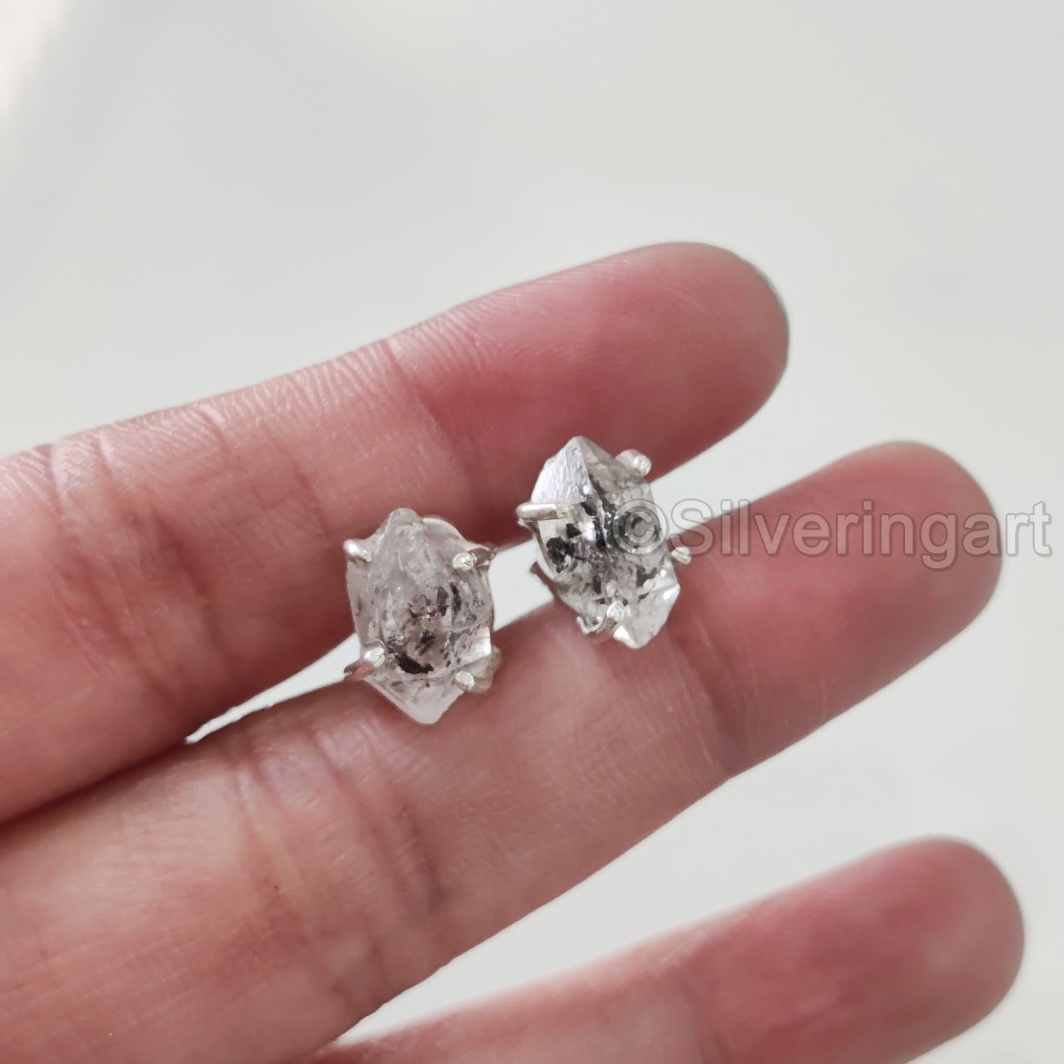 Rough Herkimer Diamond Stud Earring, Natural Herkimer Diamond Earring, Birthstone, Womens Earring, 925 Sterling Silver, Christmas, Thanksgiving, Mens Studs Earring, Handmade Jewelry, Raw Studs Earring - Image 5