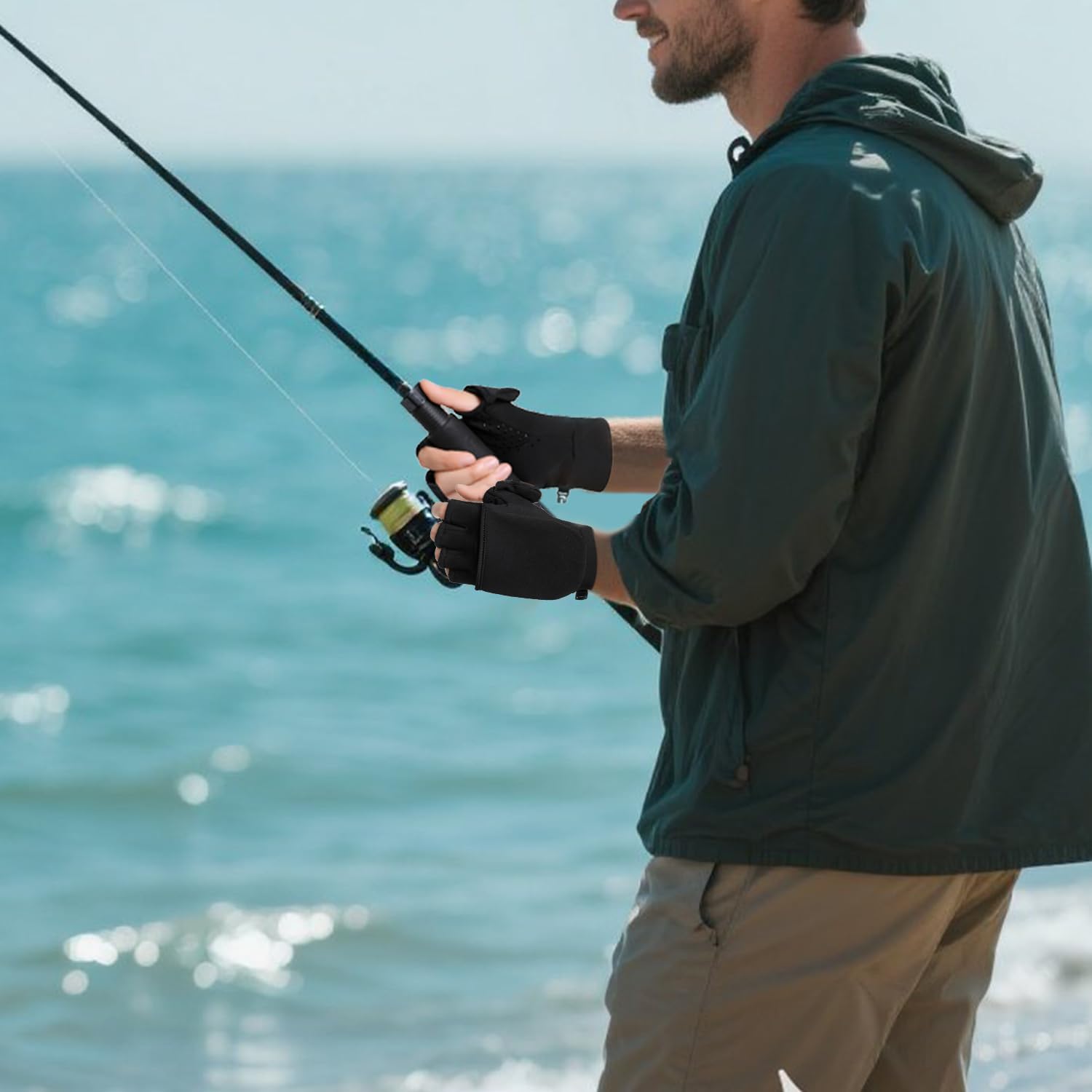 Fishing Gloves Convertible Cold Weather Mittens and Fingerless Gloves Men Women for Fishing, Kayaking, Rowing, Paddling, Hunting, Photographing, Outdoor Activities