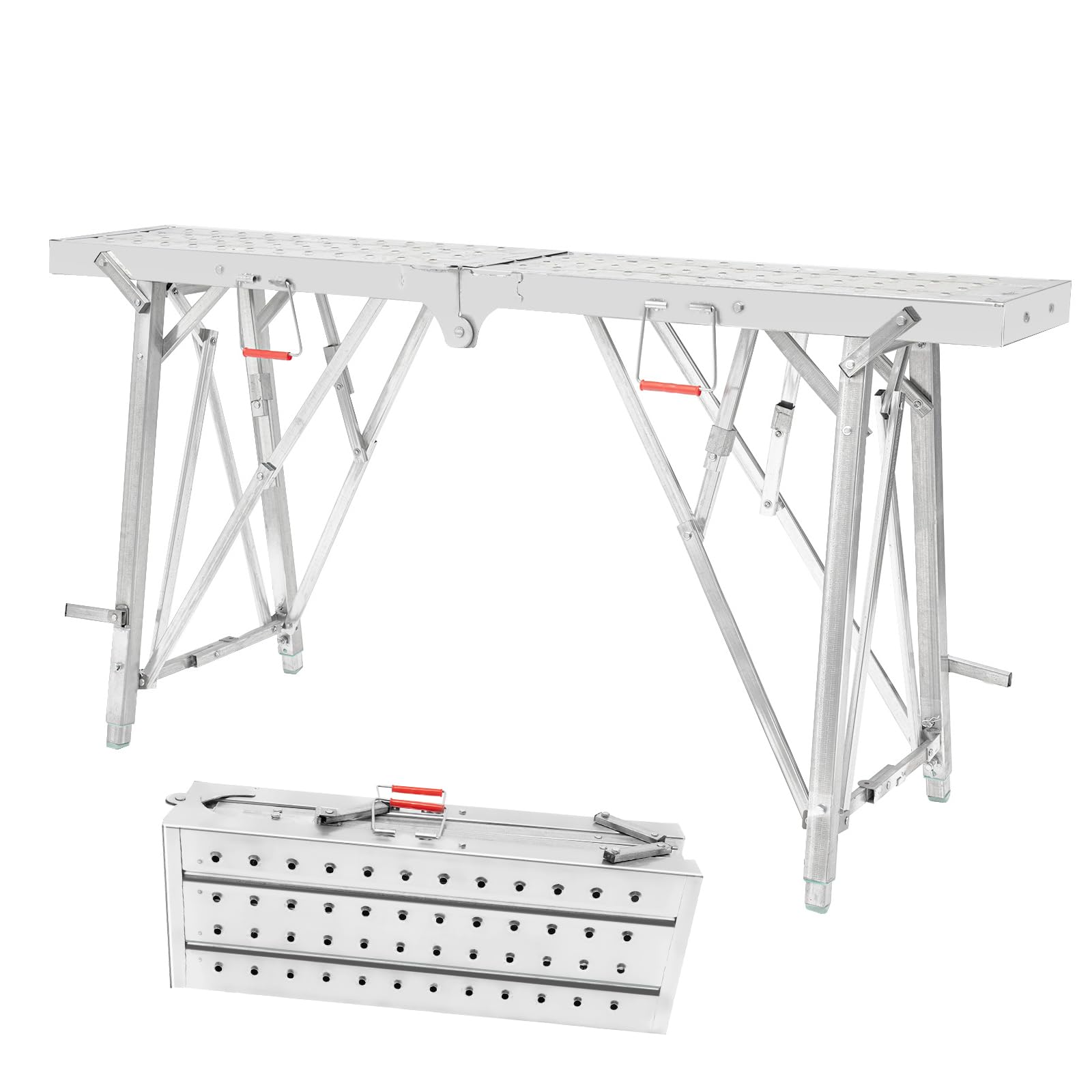 Regulowana platforma robocza, drabina schodkowa, 62,99'' x 9,8'' Platforma rusztowania, przenośna składana stalowa drabina schodkowa o udźwigu 330 funtów, regulowana wysokość od 31,5 do 49,6 cala (6