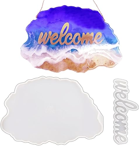 Miniatura 1 de Molde de silicona de resina de señal de bienvenida, molde de silicona grande para bandeja irregular para resina epoxi, adecuado para decoración del