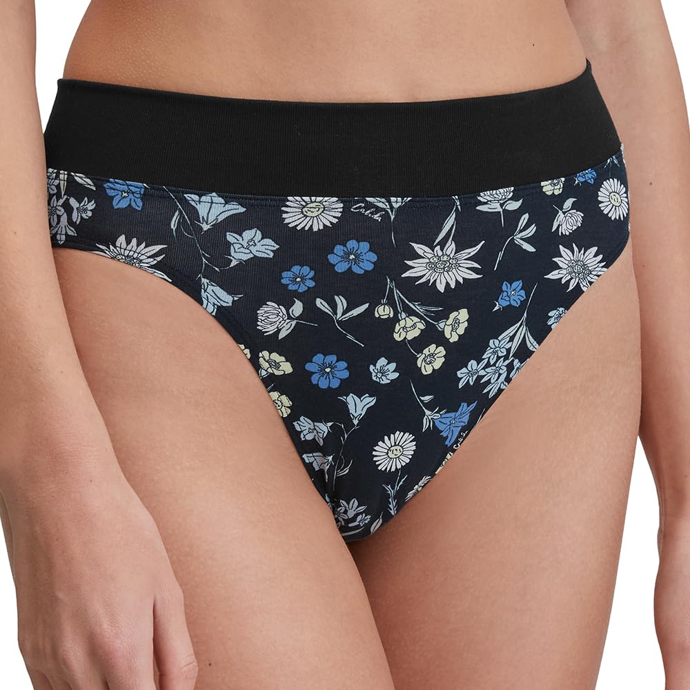 Calida Women's Black Print Elastic Trend Briefs With Wide Soft Waistband, High Waist, Naturally Breathable And Soft Single Jersey Quality, 44-46