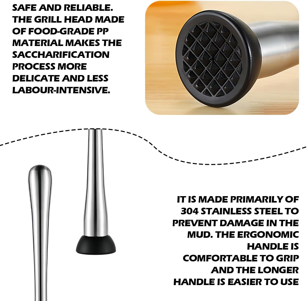 DOERDO Stainless Steel Cocktail Muddler Mojito Masher Fruit Mixer DIY Drink Wine Barware Tool, 11.4Inch