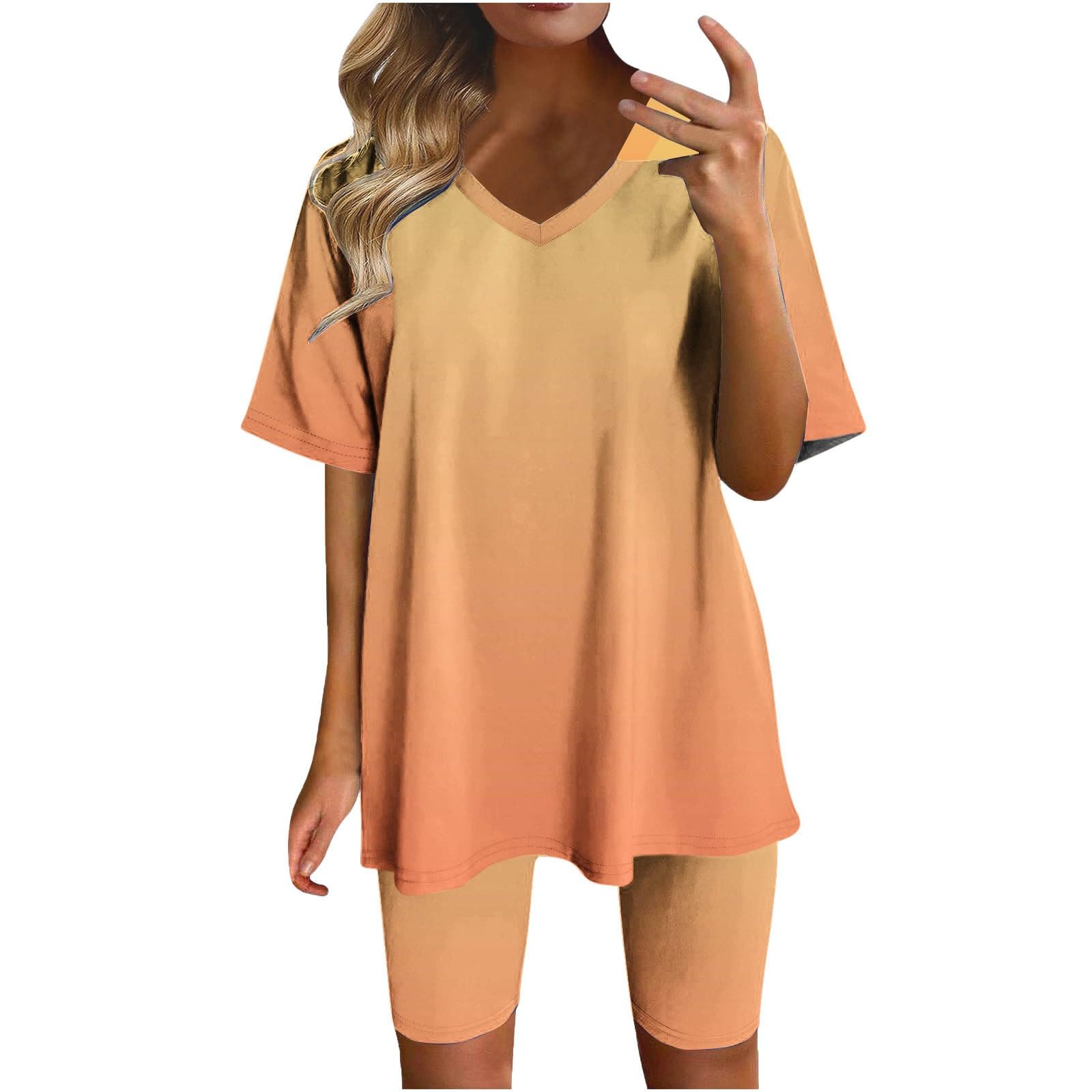 V Neck T Shirt and Shorts Set Womens 2 Piece Lounge Pajama Sets Comfy Soft Casual Relaxation Outfit