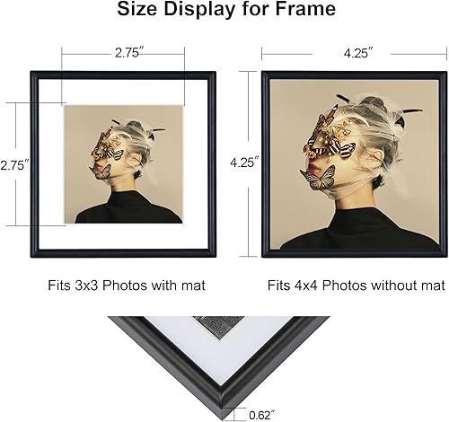 Miniatura 3 de Juego de 4 marcos de fotos de 4 x 4 pulgadas, color negro mate, diseño simple y moderno, de aluminio cepillado delgado, cuadrado, para fotos de 3 x