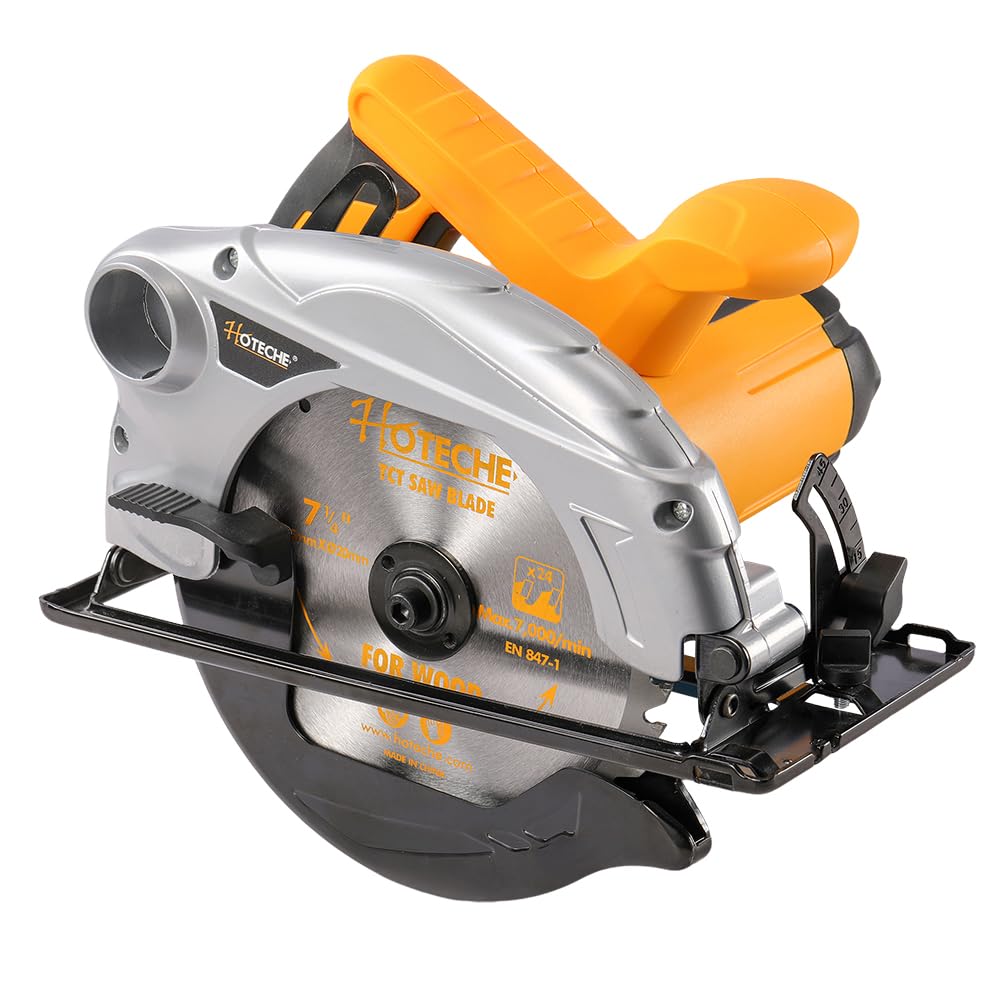 Hoteche Sierra circular manual de 1200 W 185 mm | Motor de cobre de 220-240 V, 50/60 Hz, 4700 rpm, incluye hoja de sierra TCT de 185 x 20 mm, ideal para cortes precisos