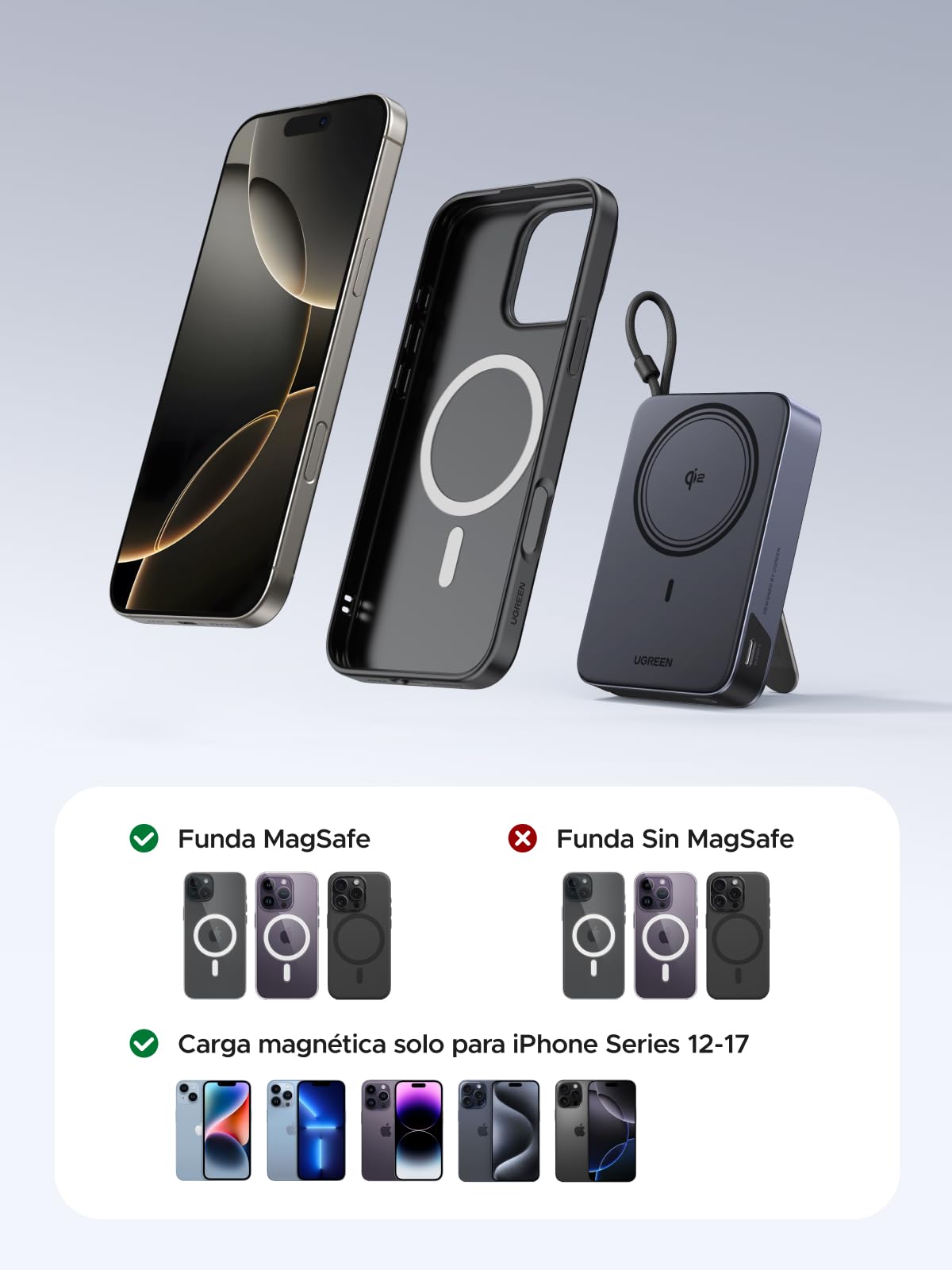 UGREEN Zapix Qi2 15W Power Bank Inalámbrico 10000mAh Batería Externa 30W | Soporte Plegable, Cargador Portátil Inalámbrico, Carga Rápida Magnético Compatible con iPhone 17 16 15 14 13 Air Plus Pro Max
