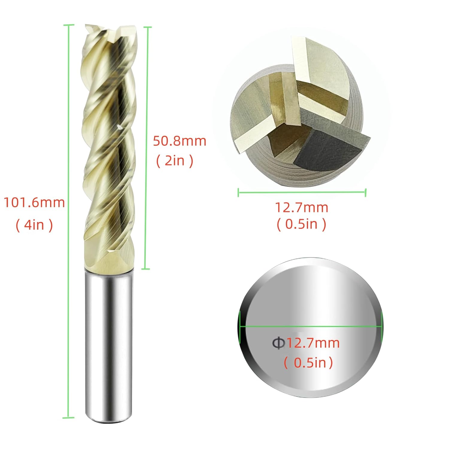 2pcs Solid Carbide Square End Mill for Aluminum 1/2inch 3 Flutes Flat End Mill– Mill Bits Sets for Copper, Plastic,Wood (1/2 in)