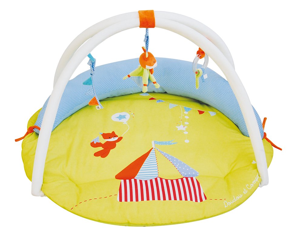Doudou et Compagnie DC3020 - Tappetino per il gioco del bebè, con volpe, 90 cm, colore: Giallo