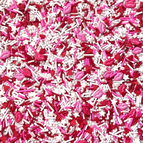 Image of Fancy Sprinkles Limited Edition V-Day Love Note Sprinkles Non-Pareils Pink and Red Dessert Decorating, Real Sugar, Edible Glitter, For Ice Cream, Cookies, Cakes and Cupcakes (0.5c)