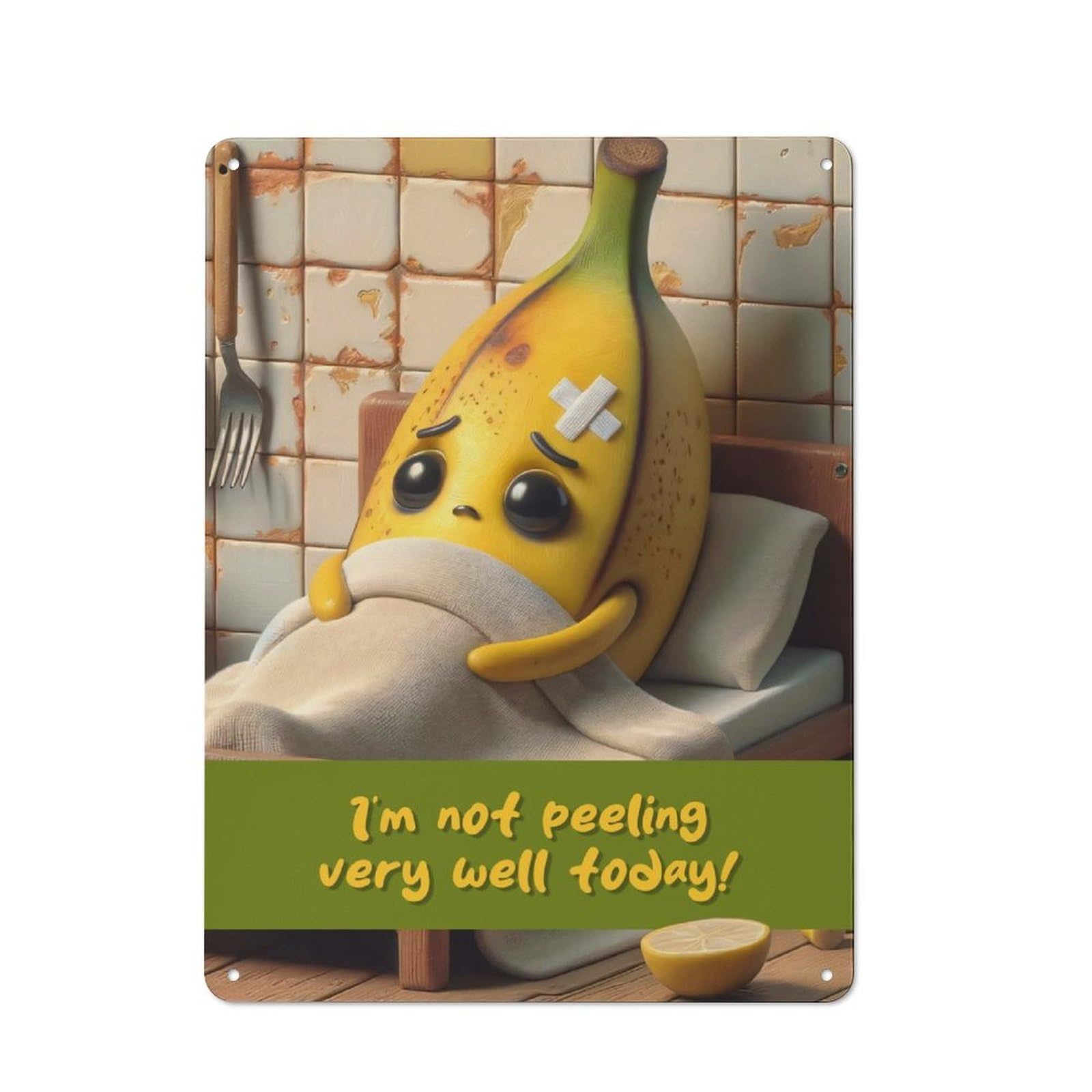 Junmoney Sick Banana In Bed Vintage Tin Sign 40X30cm With For Guest Room Or Hallway, For Collectors Decorating Guest Rooms And Hallways