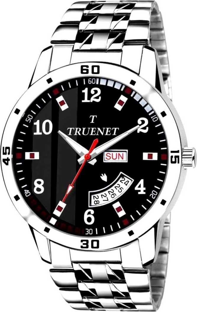 Truenet Mens Round Balck dial with Silver Bracelet Day & Date Wrist Watch (B0B2N7DBMM) Amazon Price History, Amazon Price Tracker