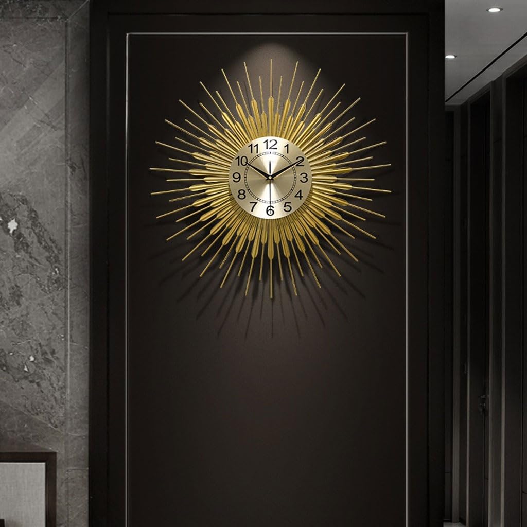 Wall Clock Metal Light Luxury Living Room Wall Clock Personality Atmosphere Home Clock Art Decoration Wall Clock Clock for Wall(Small)