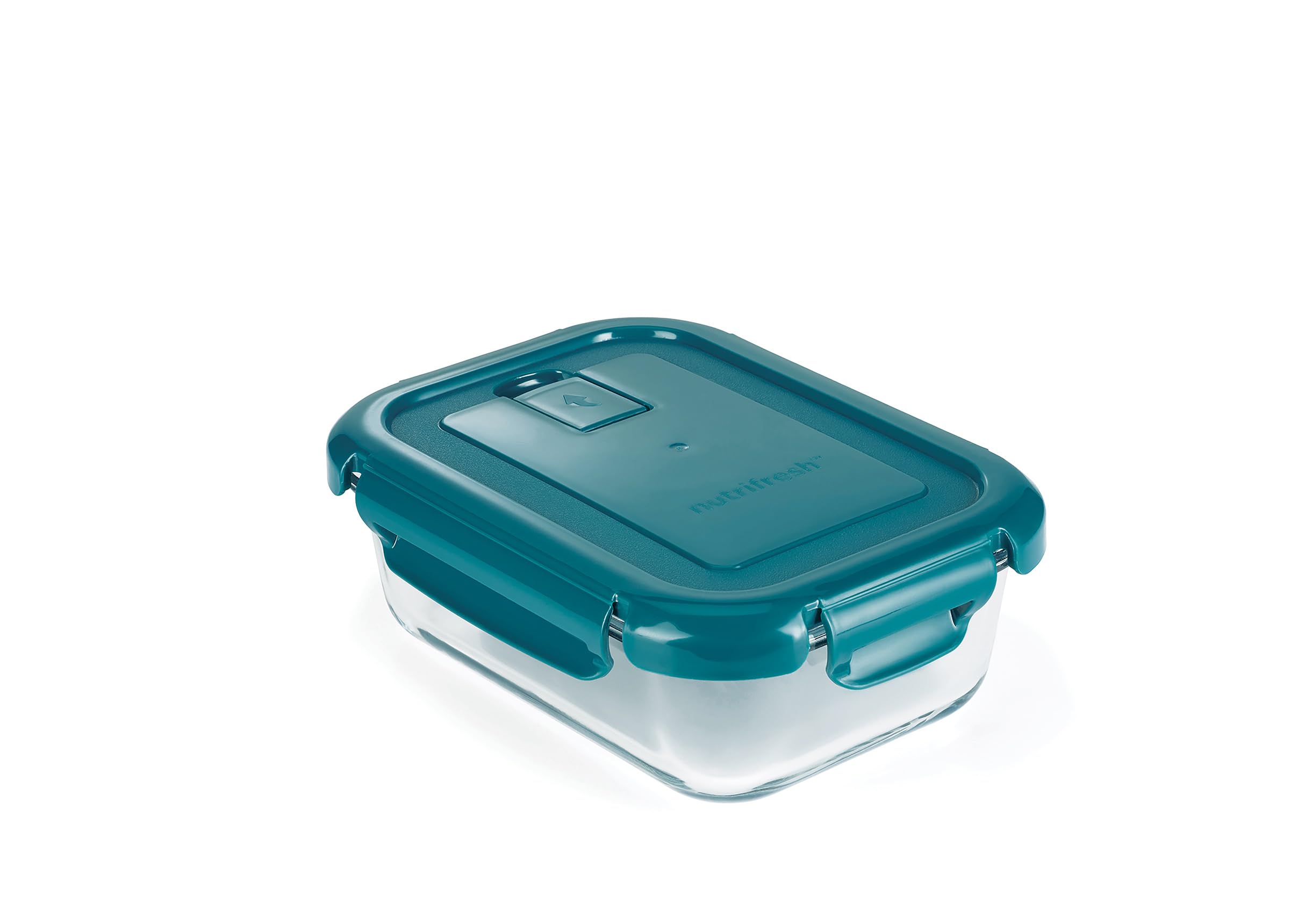 Nutrifresh Teal Airclip 650Ml Food Storage Glass Containers With Lids - Borosilicate Airtight Food Containers With Lids, Clip-Lock - Oven, Microwave & Freezer Safe