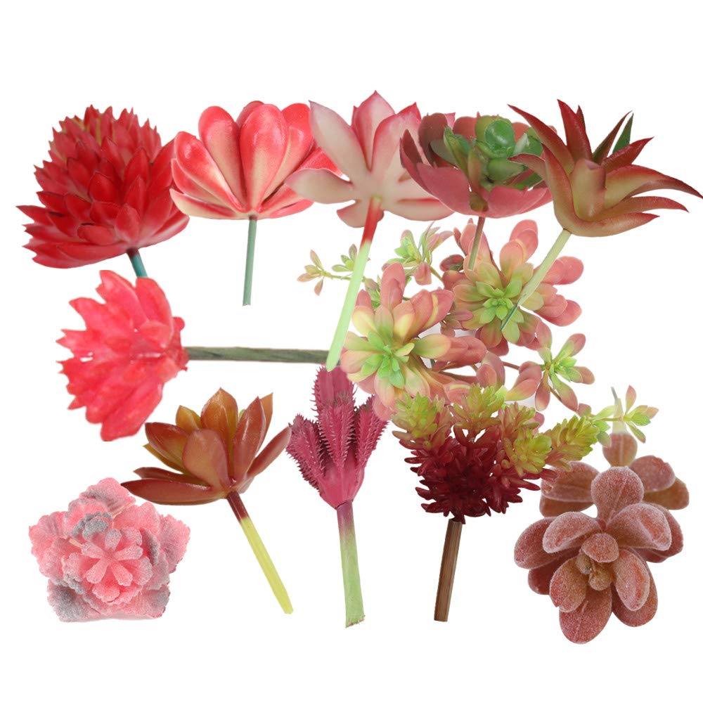 12PCS Red Assorted Artificial Succulent Plant Fake Succulents Textured Cactus Stems Cacti Aloe Succulent In Different Artificial Hanging String of Pearls Plant For Wedding For Home Decor - Image 2
