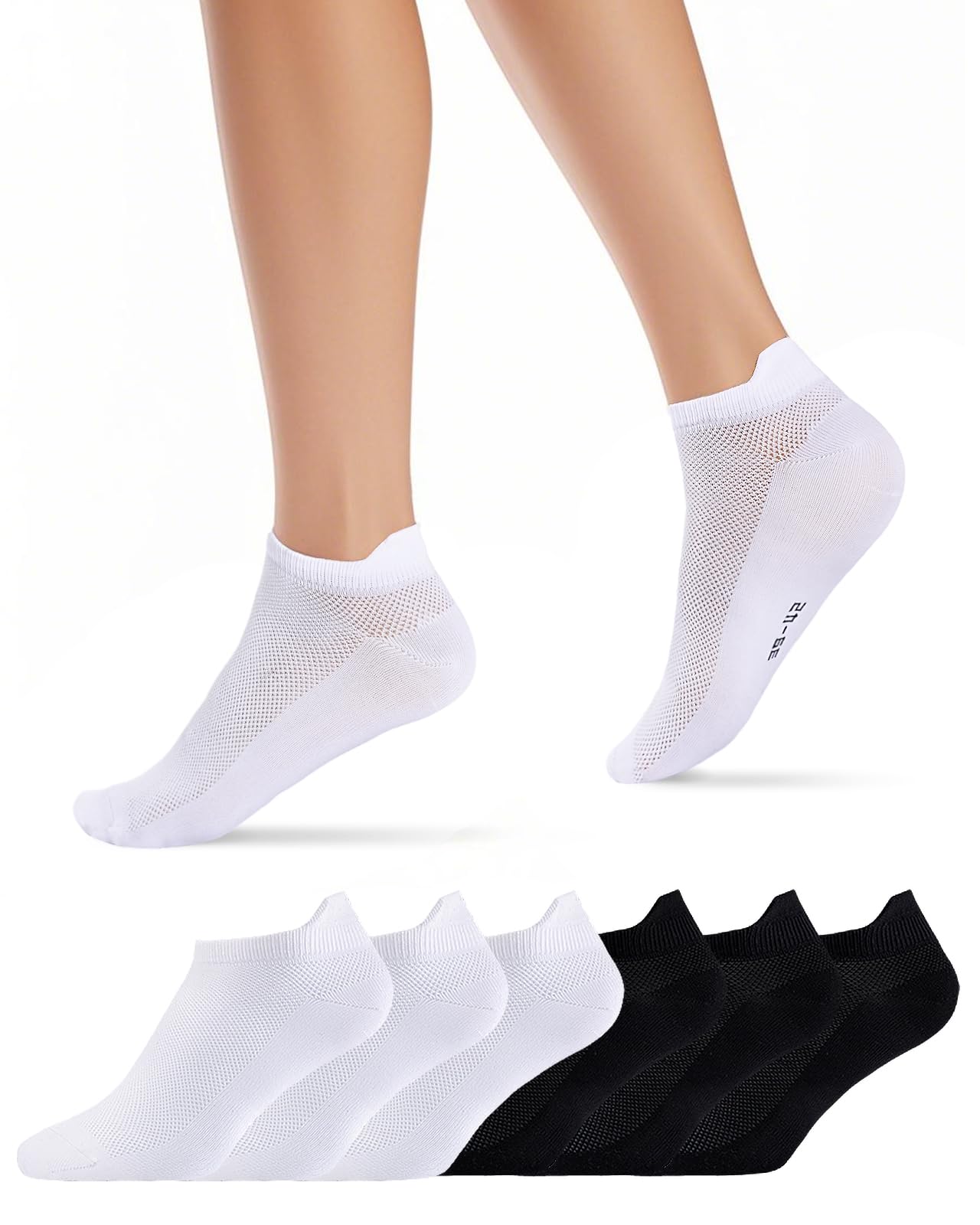 Effeet Kurze Laufsocken Herren Damen 6 Paar, Sneaker Socken Weiße Schwarz, Atmungsaktiv Kurz Sportsocken, Schnelltrocknendes Leichte Sommer Socken zum Joggen Running