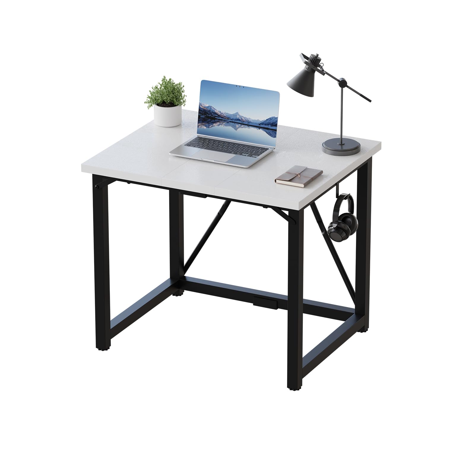JUMMICO 80×50cm Computer Desk, Compact Home Office Writing Desk, Small Study Laptop Workstation for Limited Space, Quick Assembly, Metal Frame, White