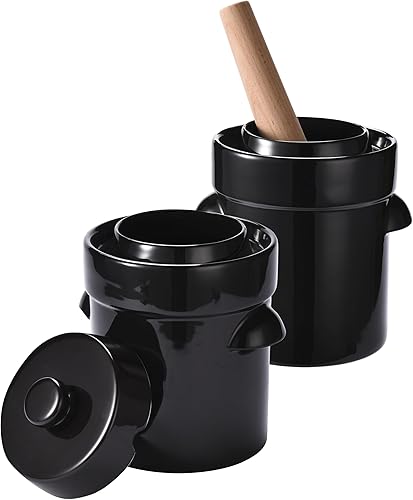 Miniatura 5 de Nourished Essentials Tarro de fermentación - Chucrut, Onggi, contenedores de kimchi - Cerámica fermentadora con tapa y pesos - Cerámica para vinagre