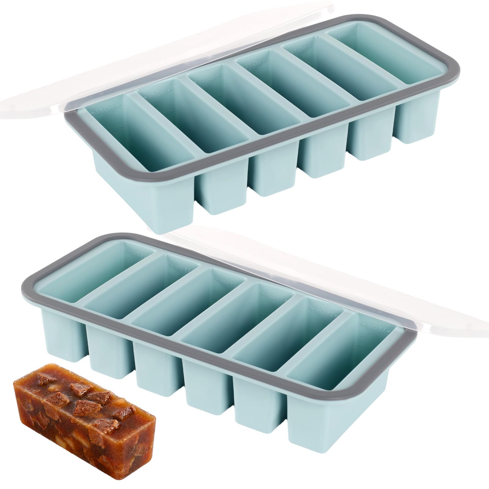 Dexpally 2 Pack Silicone Soup Freezer Containers, Soup Portion Freezer Moulds, Silicone Soup Moulds,Ice Cube Tray 1-Cup Ice Trays for Freezer for Storing and Freezing 6 Grids