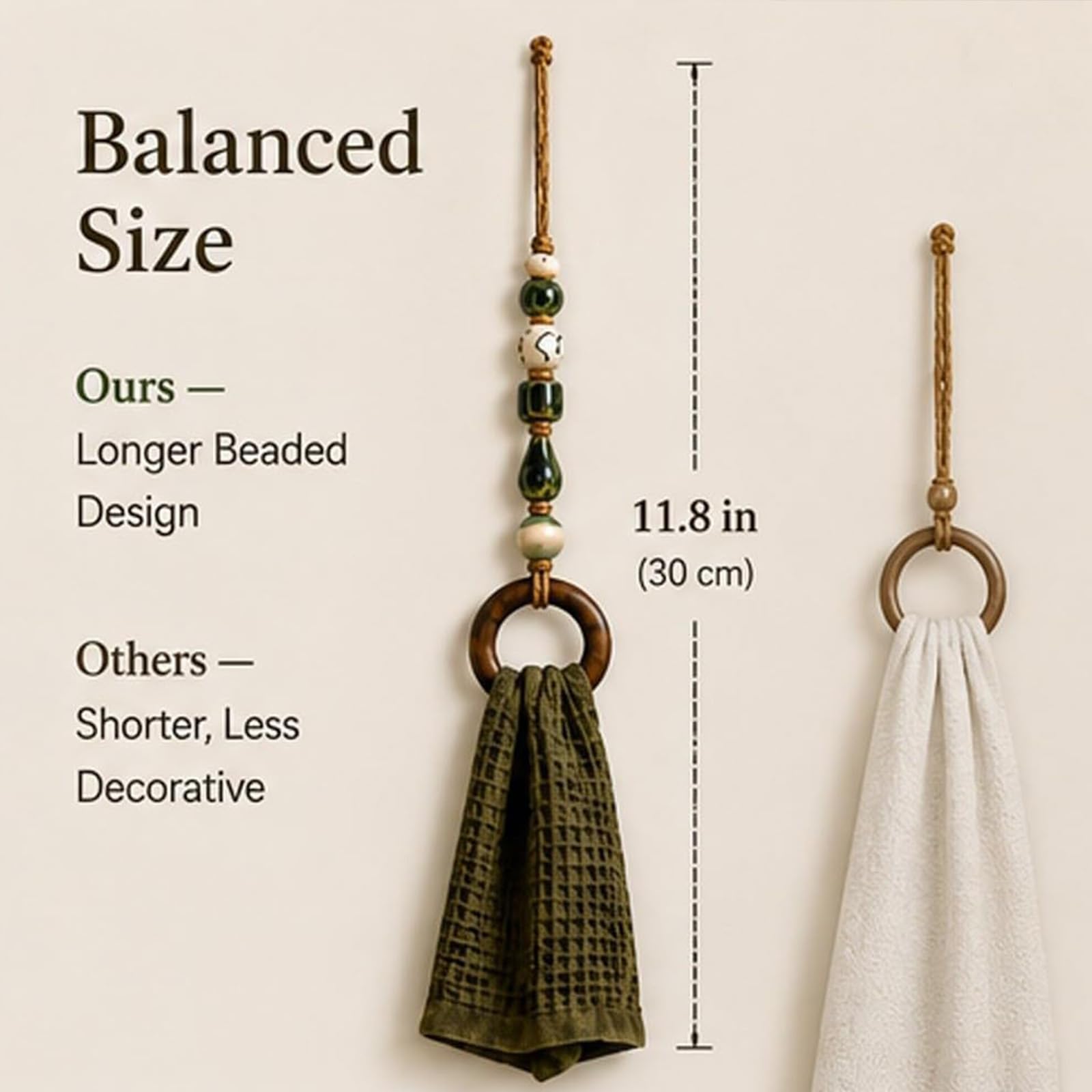Porta-asciugamani decorativo con perline e anello in legno,stile boho (mix)