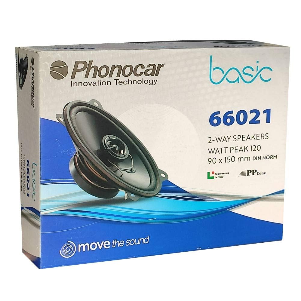 KIT SET PER PHONOCAR BASIC 66021 2 altoparlanti coassiali a 2 vie, 4" x 6" 9,00 x 15,00 cm 90 x 150 mm, 30 watt rms 60 watt max, 4 ohm, 90 db neri, a coppia